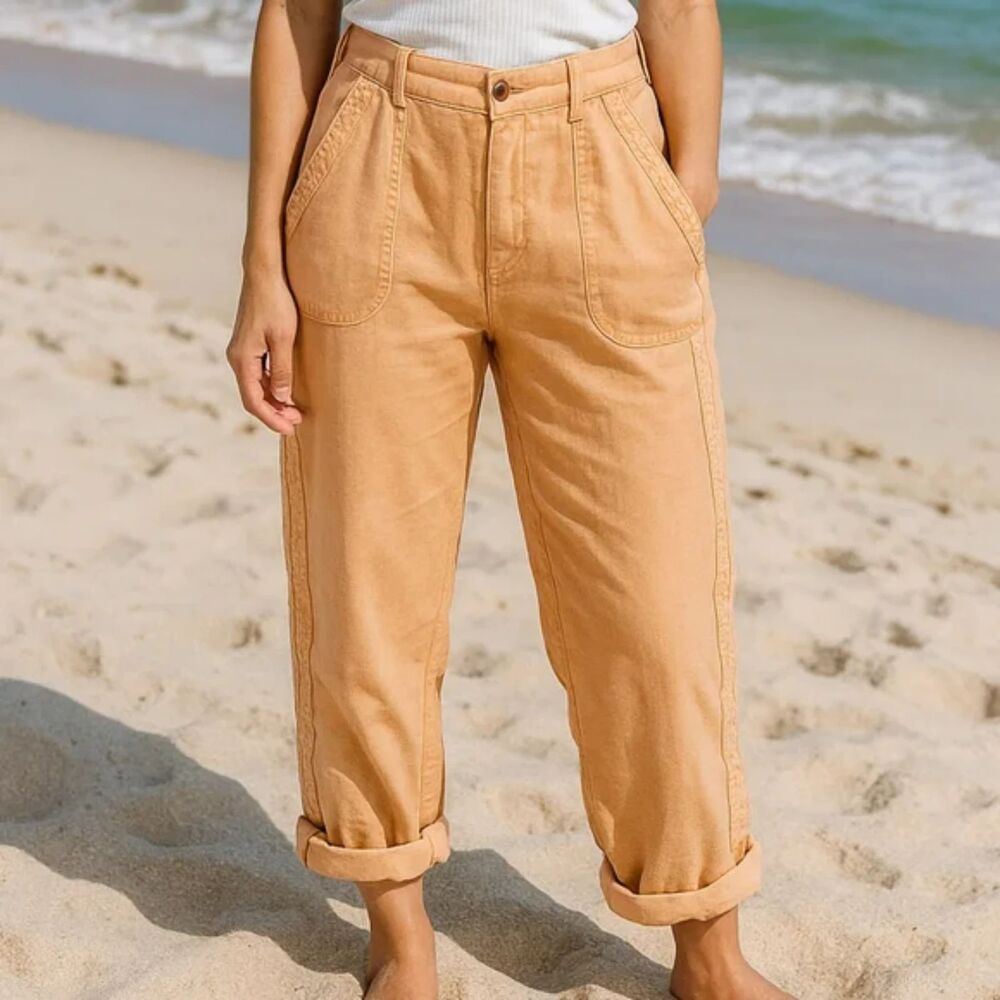 Coldwater Creek | Orange Linen Pants Lace Coastal Grandma Lagenlook Bohemian 14